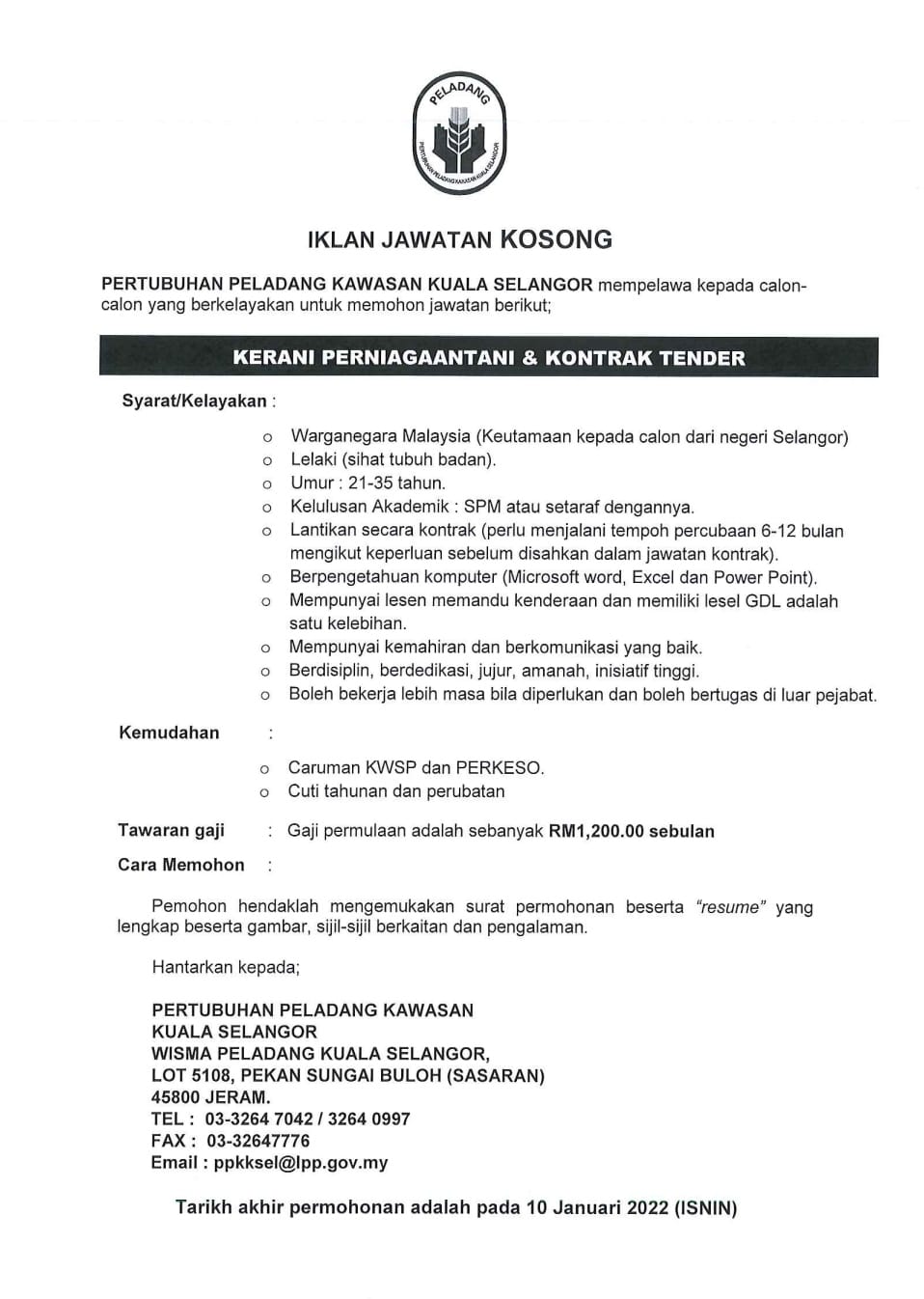 Iklan Jawatan Pertubuhan Peladang Kawasan Kuala Selangor Jobs Hub