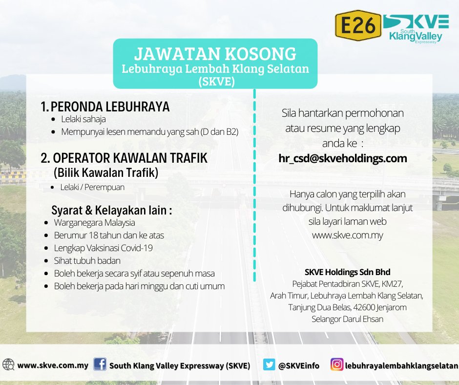 Iklan Jawatan Lebuhraya Lembah Klang Selangor SKVE Jobs Hub