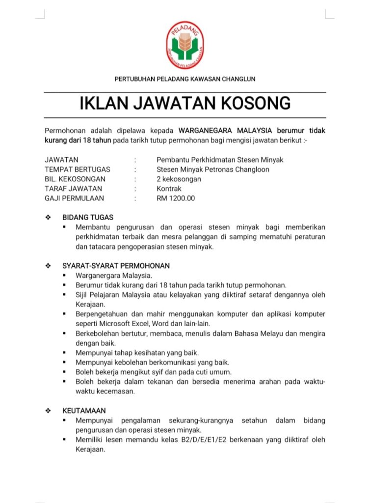 Iklan Jawatan Kosong Pertubuhan Peladang Kawasan Changlun Jobs Hub