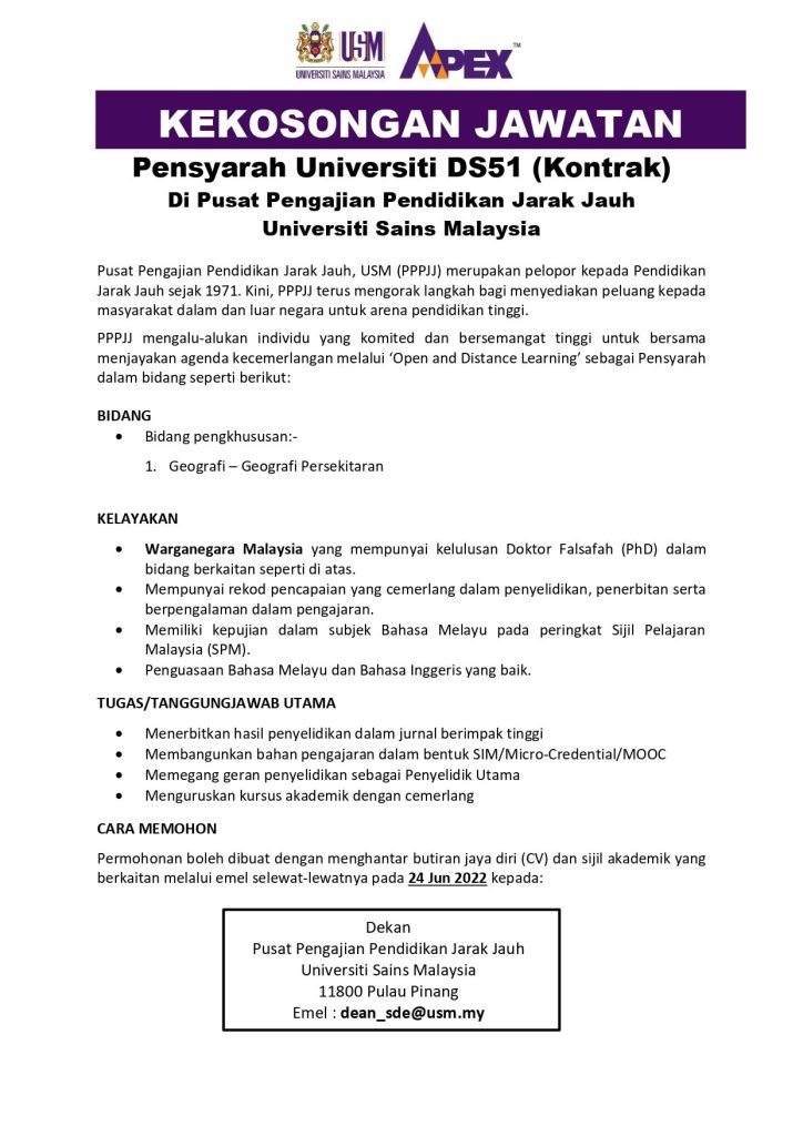 Iklan Jawatan Universiti Sains Malaysia USM Jobs Hub