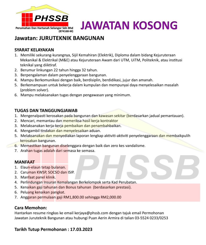 Iklan Jawatan Perumahan Dan Hartanah Selangor Sdn Bhd Phssb Jobs Hub