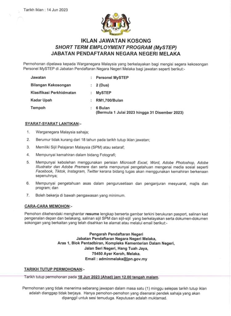 Iklan Jawatan Jabatan Pendaftaran Negara Jpn Negeri Melaka Jobs Hub