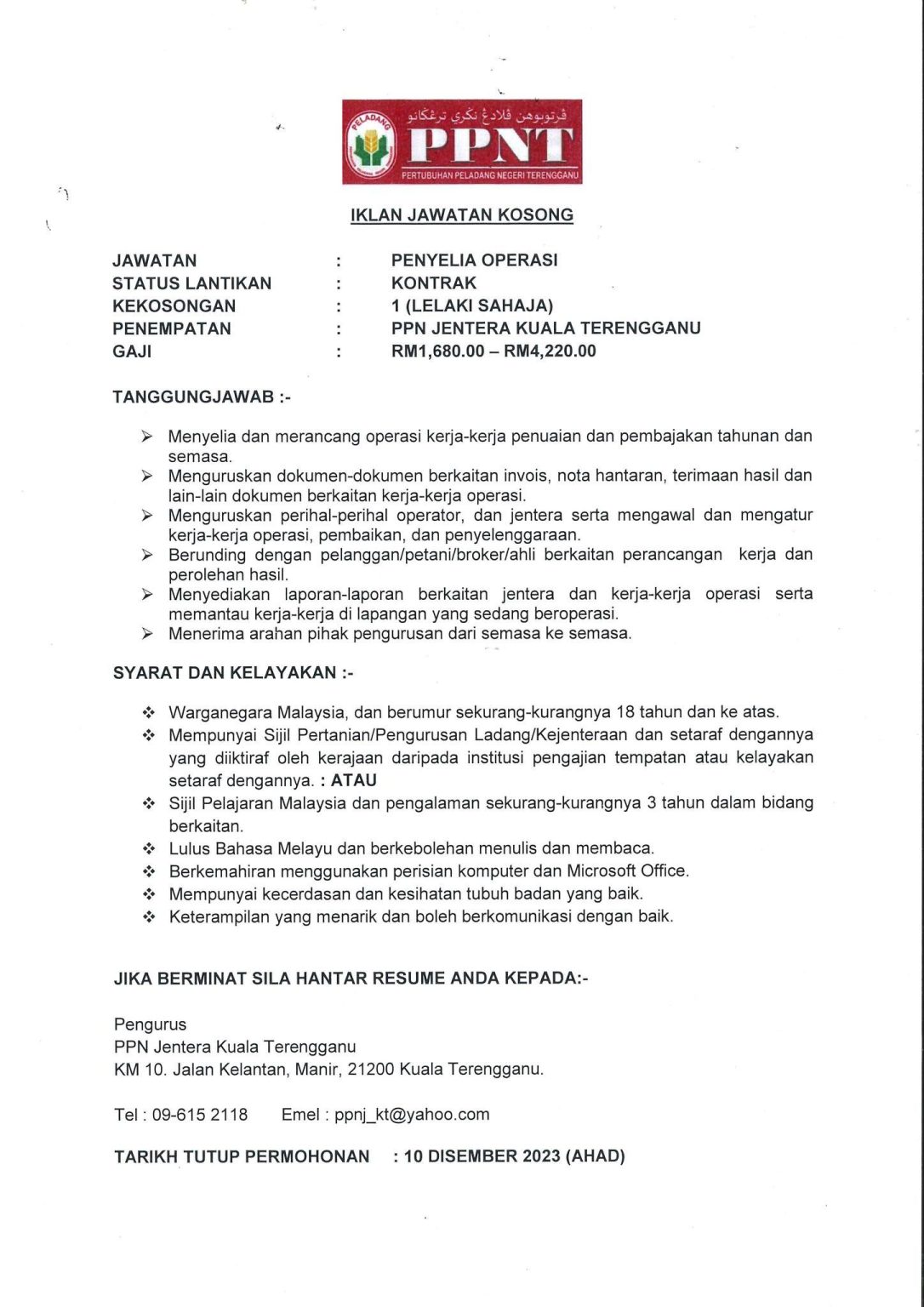 Iklan Jawatan Pertubuhan Peladang Negeri Terengganu Jobs Hub