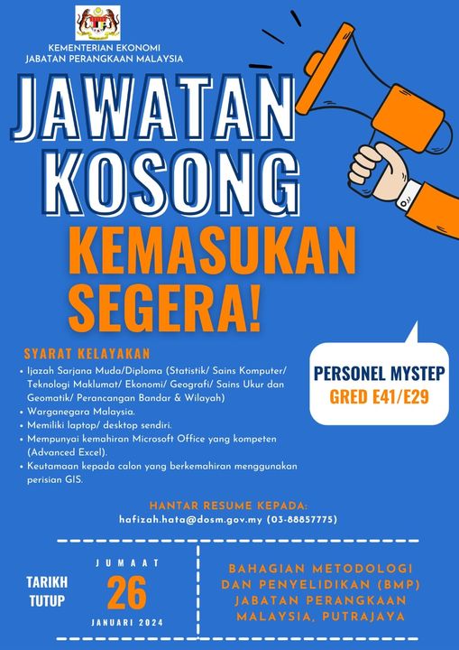 Iklan Jawatan Bahagian Metodologi Dan Penyelidikan Jabatan Perangkaan