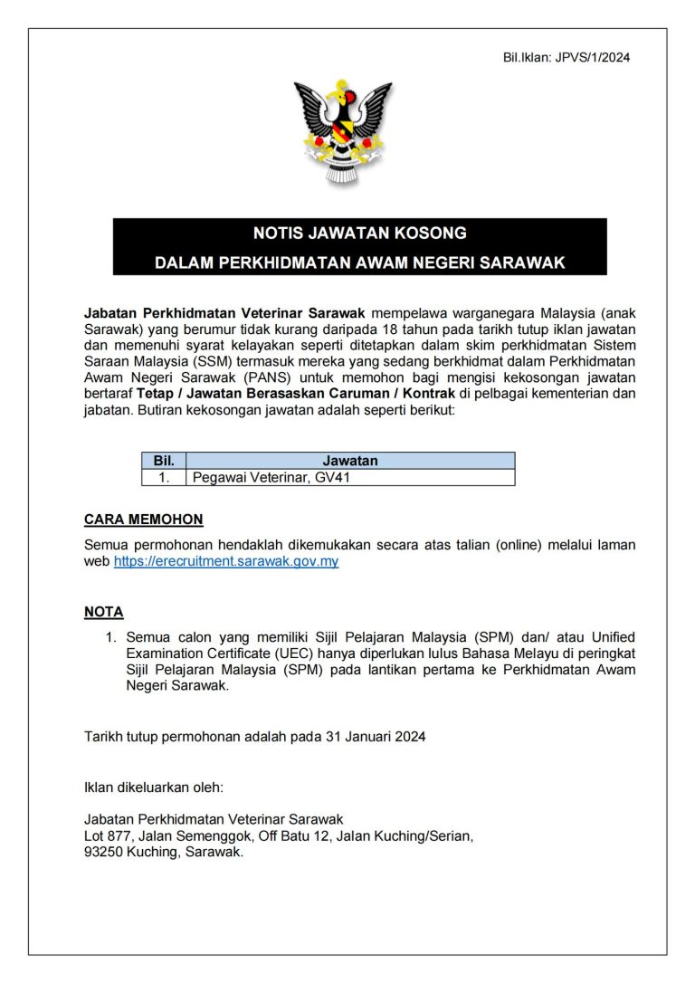 Iklan Jawatan Jabatan Perkhidmatan Veterinar Sarawak Jobs Hub