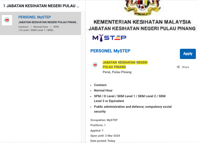 Iklan Jawatan Jabatan Kesihatan Negeri Pulau Pinang Jobs Hub