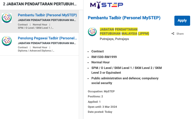 Iklan Jawatan Jabatan Pendaftaran Pertubuhan Malaysia JPPM Jobs Hub