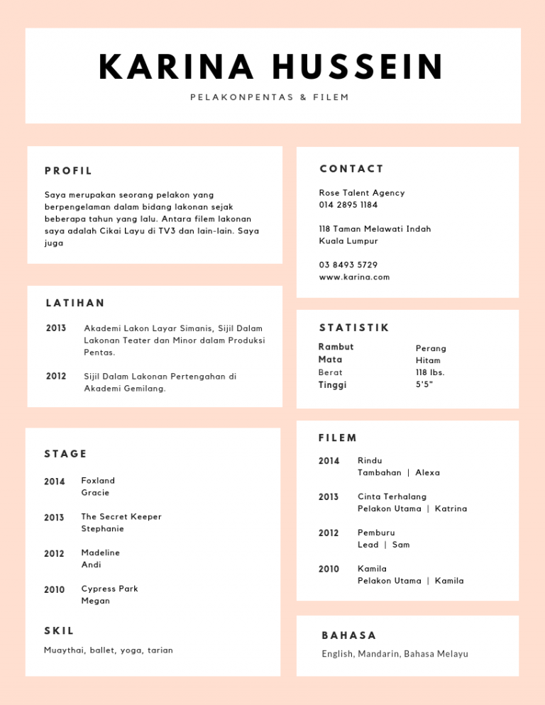 Sample Template Resume Untuk Kerjaya Lakonan (Acting Resume Template)