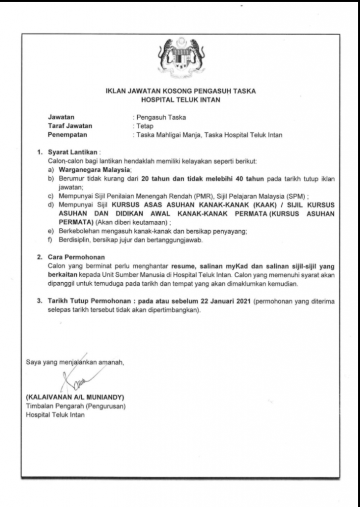 Iklan Jawatan Kosong Hospital Teluk Intan Jobs Hub