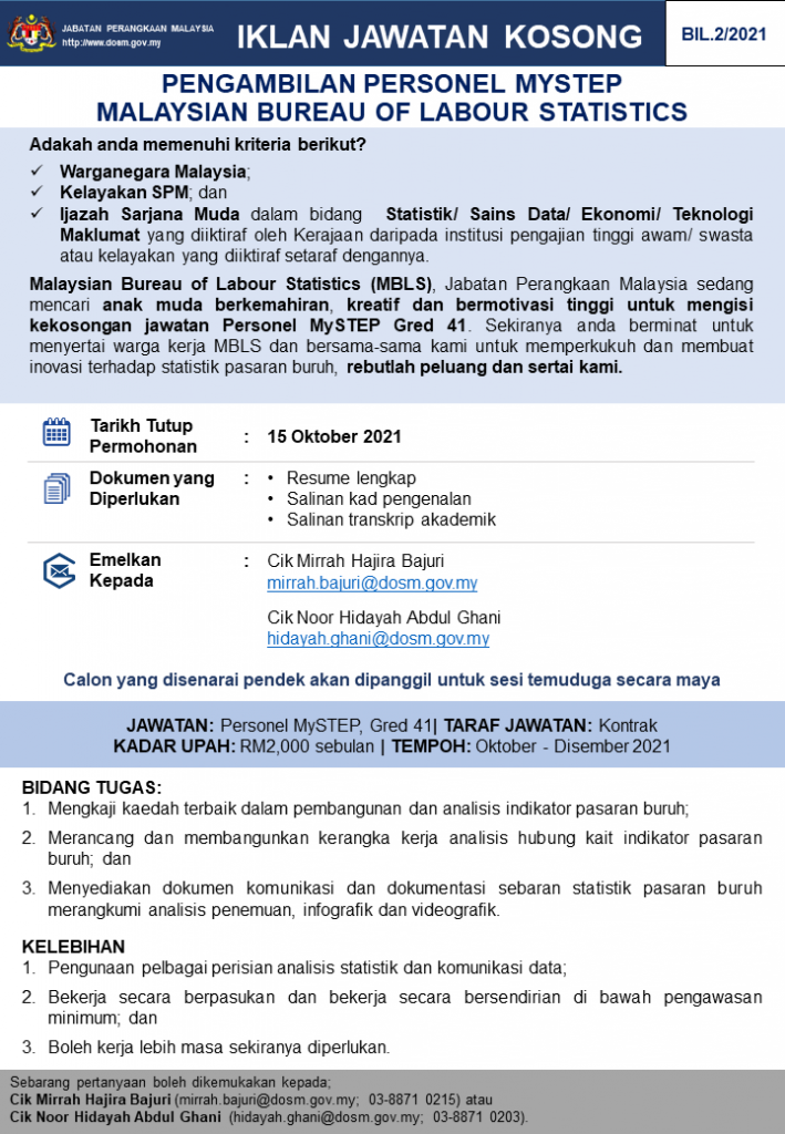 Iklan Jawatan Malaysian Bureau Of Labour Statistics » Jobs Hub