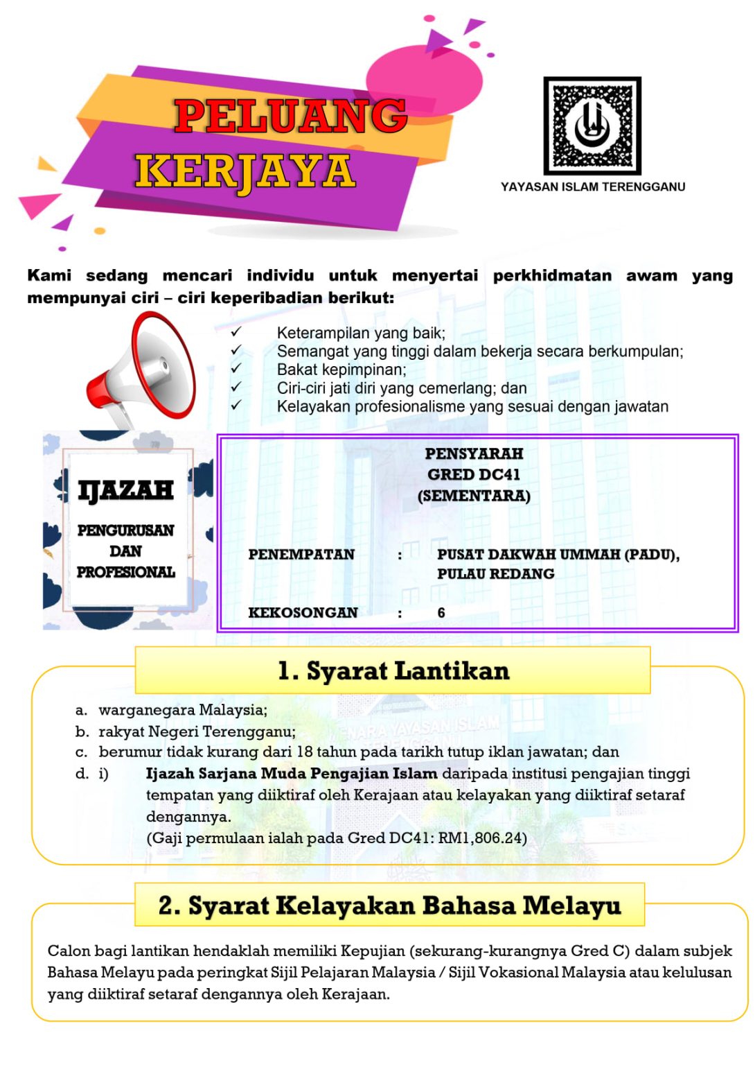 Iklan Jawatan Yayasan Islam Terengganu » Jobs Hub