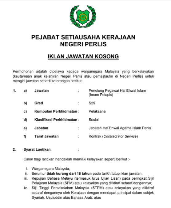 Jawatan Kosong Jabatan Hal Ehwal Agama Islam Perlis (JAIPs)
