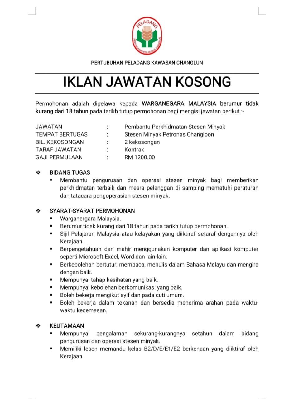 Jawatan Kosong Pertubuhan Peladang Kawasan Changlun