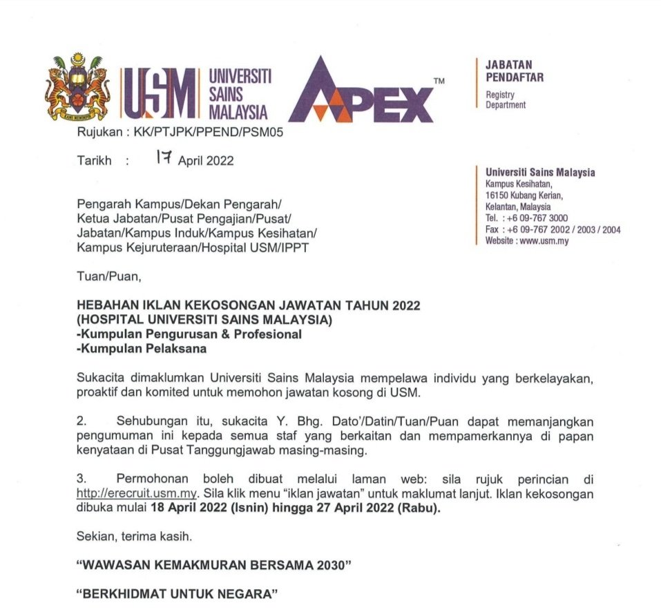 Iklan Jawatan Hospital Universiti Sains Malaysia (HUSM) » Jobs Hub