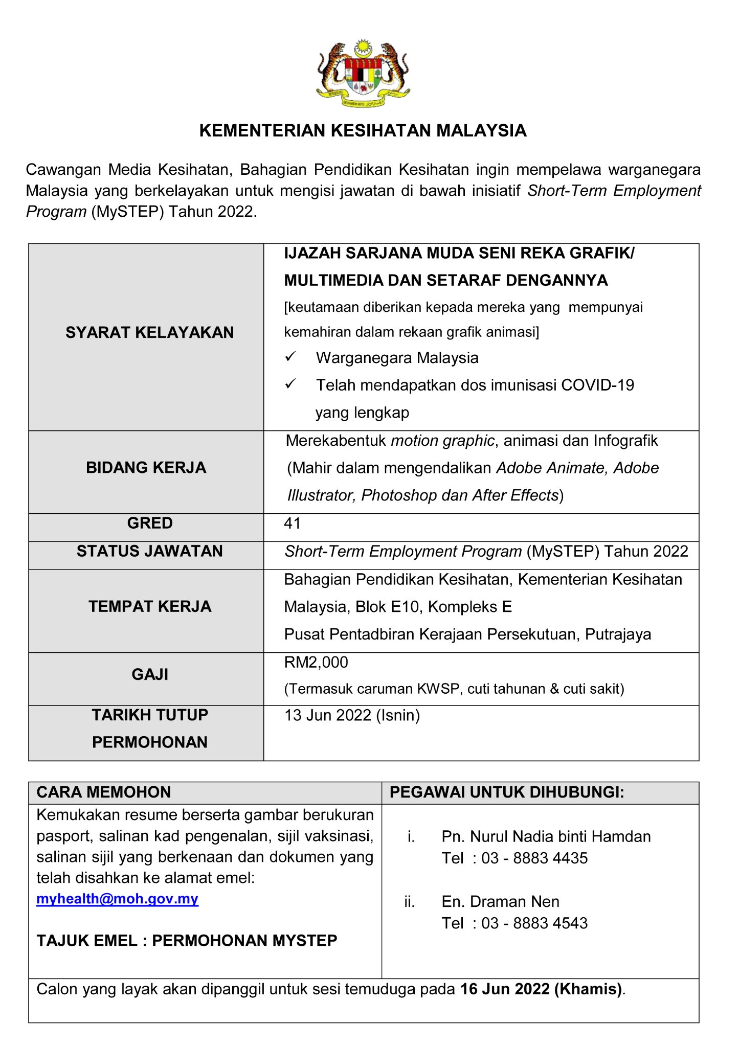 Iklan Jawatan Kementerian Kesihatan Malaysia (KKM) » Jobs Hub