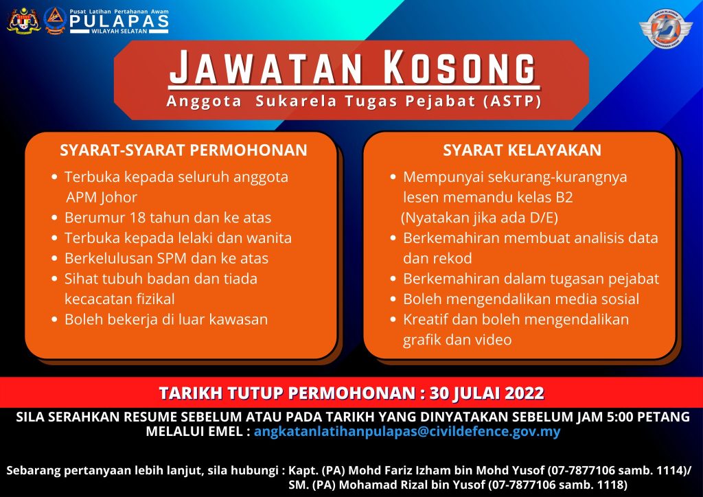 Iklan Jawatan Pusat Latihan Pertahanan Awam Wilayah Selatan(PULAPAS ...