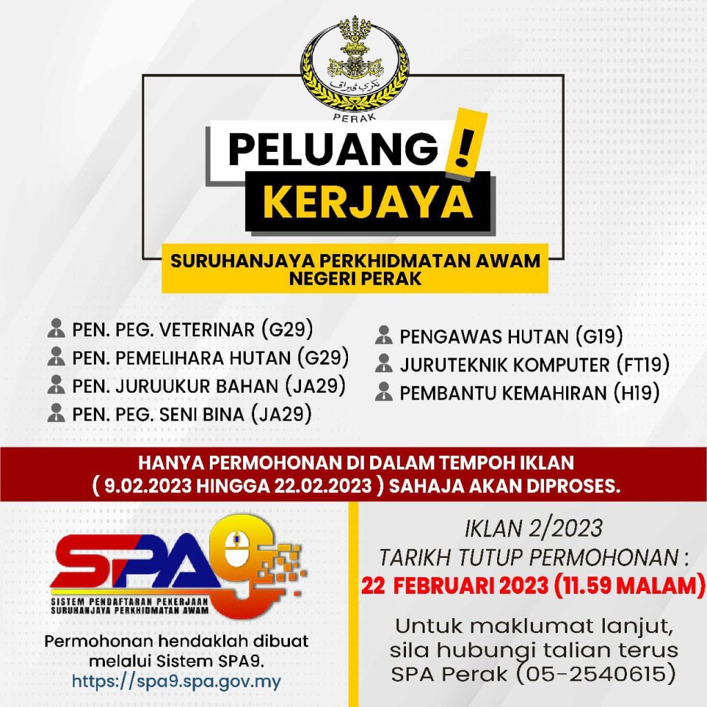 Iklan Jawatan Suruhanjaya Perkhidmatan Awam Negeri Perak Darul Ridzuan ...