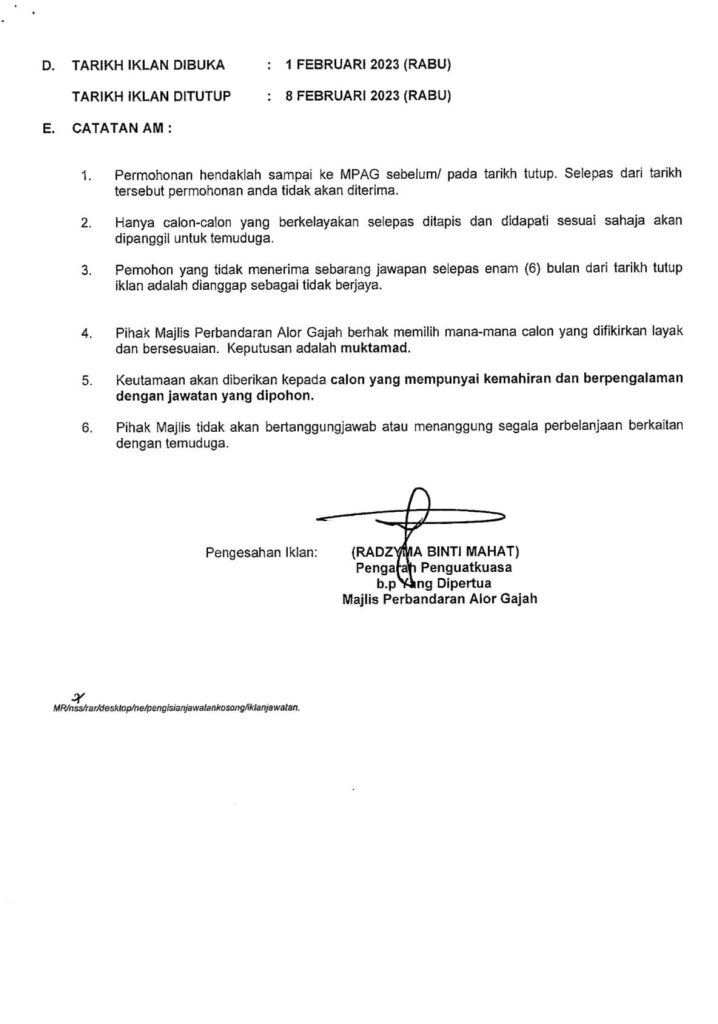 Iklan Jawatan Majlis Perbandaran Alor Gajah (MPAG) » Jobs Hub