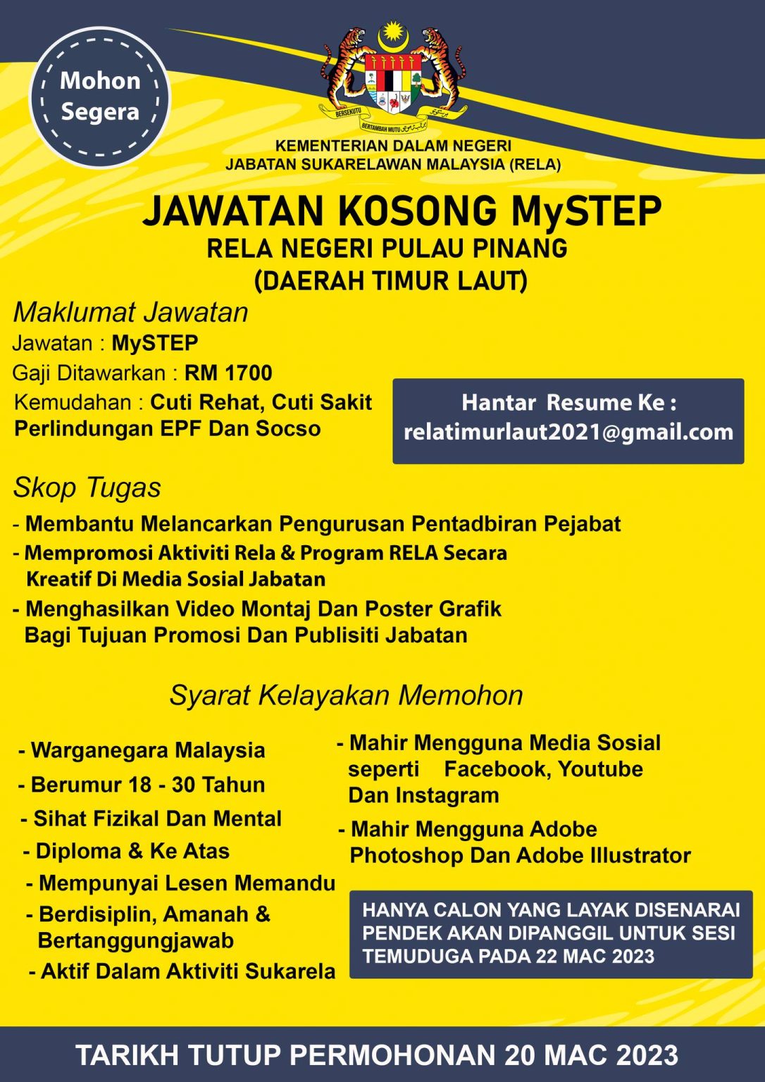 Iklan Jawatan Jabatan Rela Daerah Timur Laut Jobs Hub