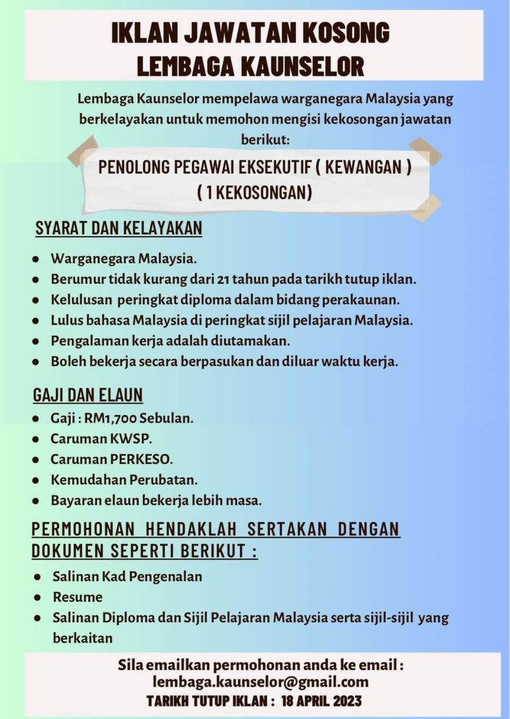 Iklan Jawatan Lembaga Kaunselor Jobs Hub