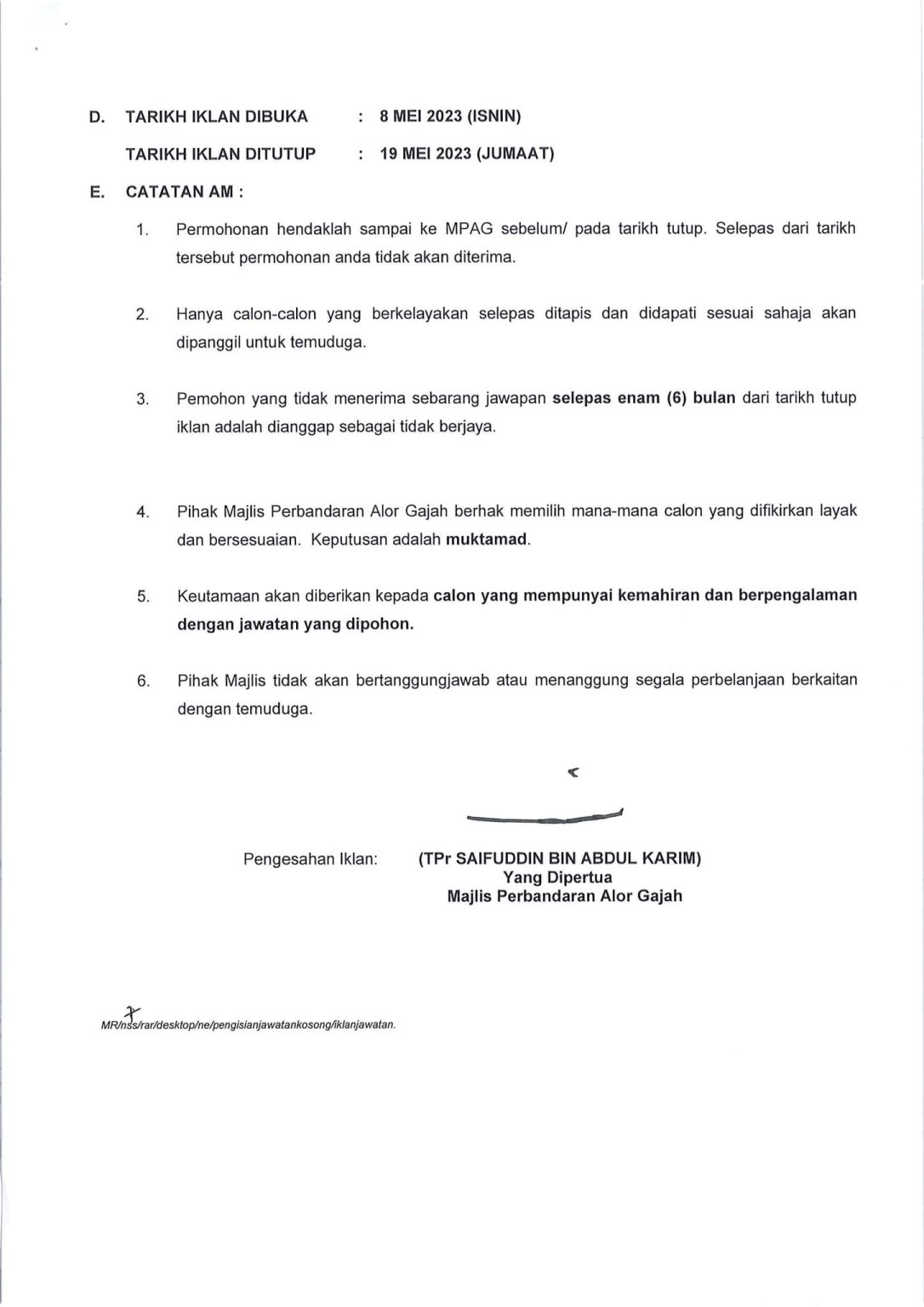 Iklan Jawatan Majlis Perbandaran Alor Gajah (MPAG) » Jobs Hub
