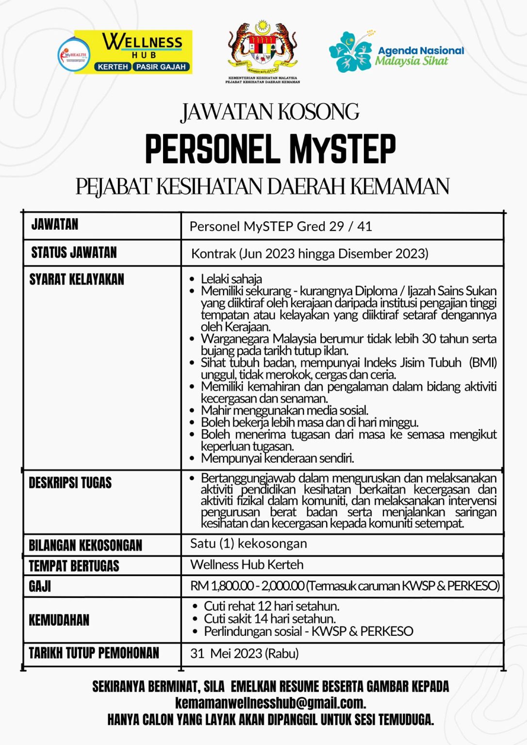 Iklan Jawatan Pejabat Kesihatan Daerah Kemaman » Jobs Hub