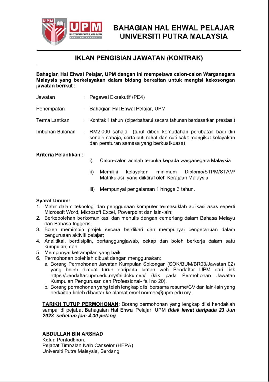 Iklan Jawatan Universiti Putra Malaysia (UPM) » Jobs Hub