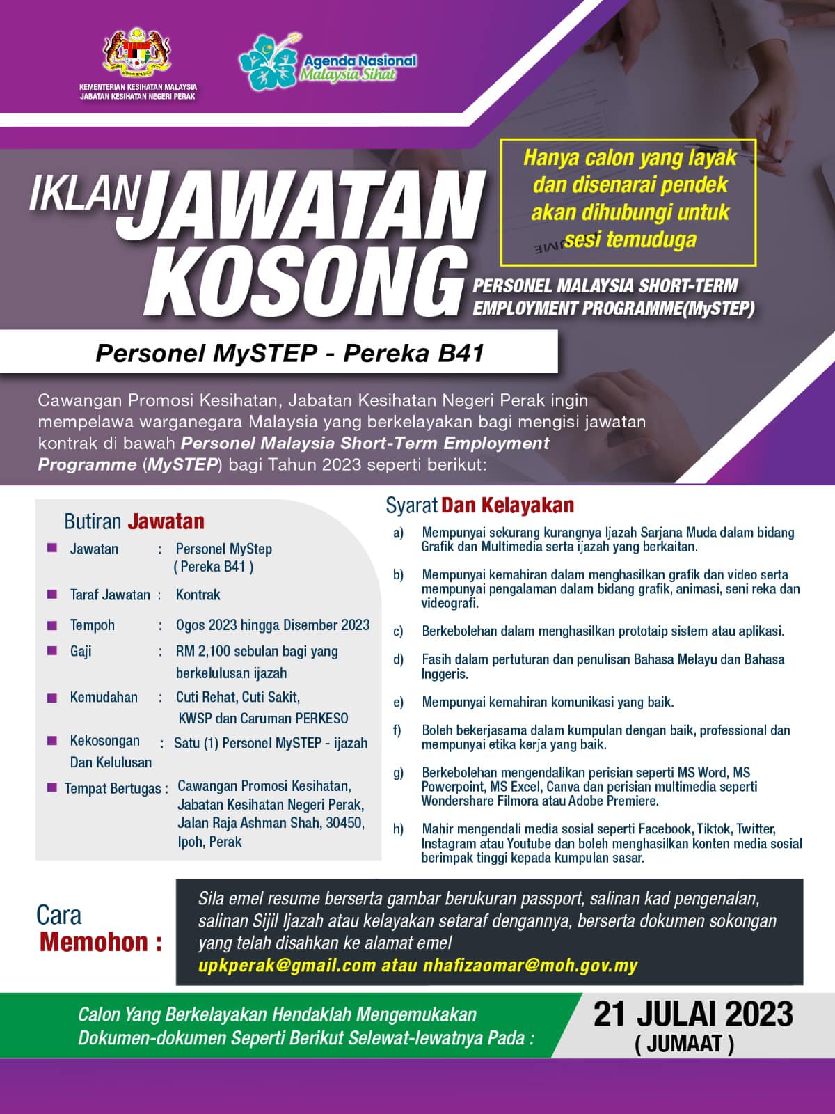 Iklan Jawatan Jabatan Kesihatan Negeri Perak Jobs Hub