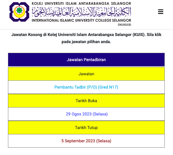 Iklan Jawatan Kolej Universiti Islam Antarabangsa Selangor Kuis Jobs Hub