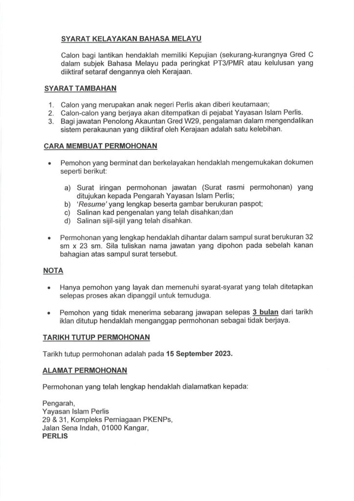 Iklan Jawatan Yayasan Islam Perlis Jobs Hub