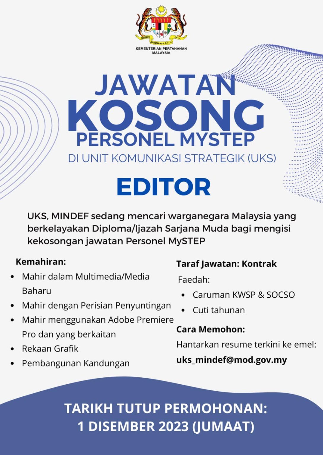 Iklan Jawatan Kementerian Pertahanan Malaysia Mindef Jobs Hub