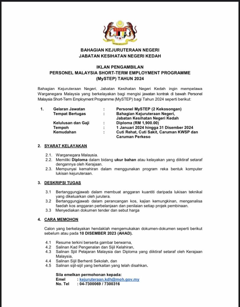 Iklan Jawatan Jabatan Kesihatan Negeri Kedah (JKN Kedah) » Jobs Hub