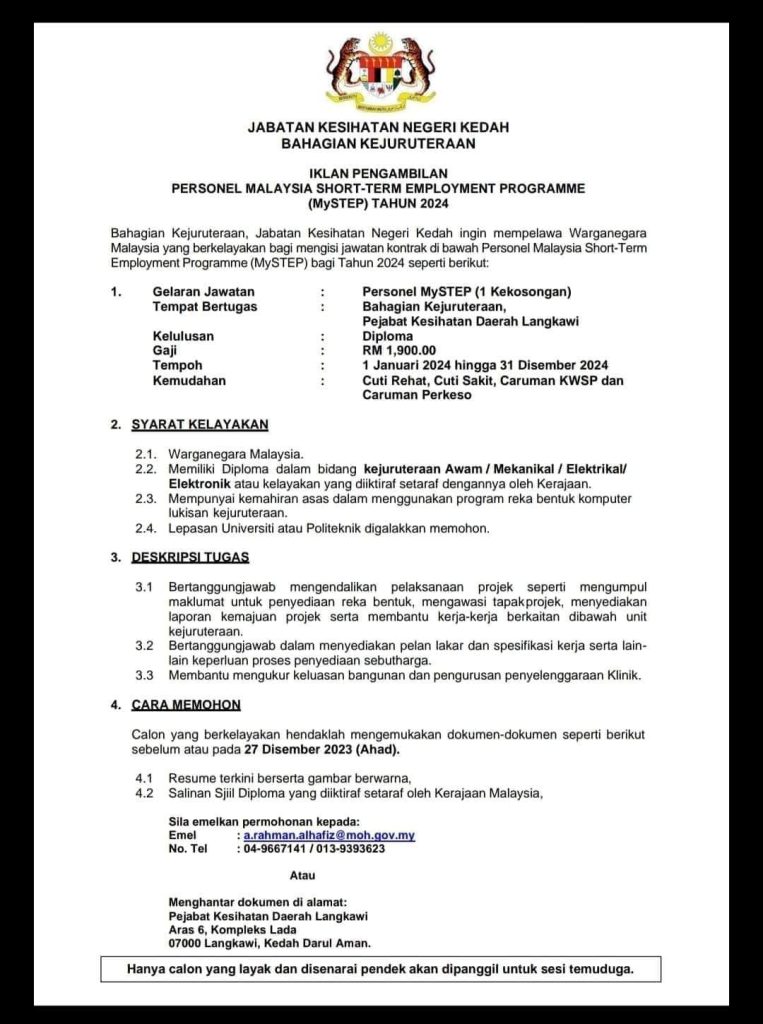 Iklan Jawatan Jabatan Kesihatan Negeri Kedah » Jobs Hub