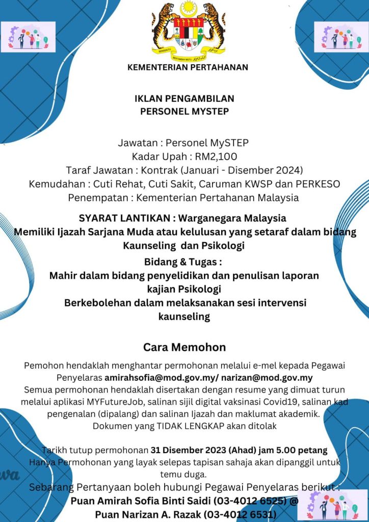 Iklan Jawatan Kementerian Pertahanan Malaysia (MINDEF) » Jobs Hub