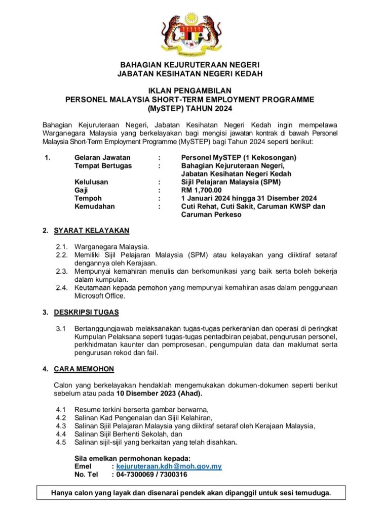 Iklan Jawatan Jabatan Kesihatan Negeri Kedah (JKN Kedah) » Jobs Hub