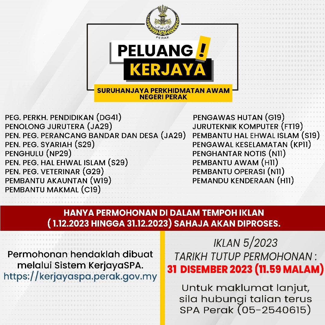 Iklan Jawatan Suruhanjaya Perkhidmatan Awam Negeri Perak Darul Ridzuan ...