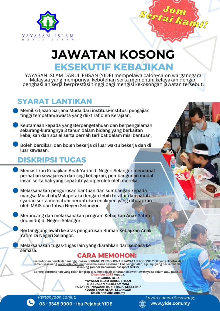 Iklan Jawatan Yayasan Islam Darul Ehsan Yide Jobs Hub