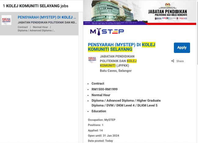 Iklan Jawatan Kolej Komuniti Selayang Jobs Hub