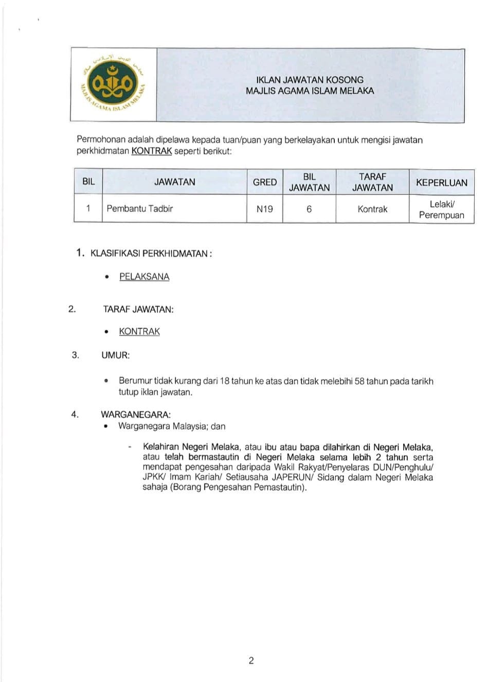 Iklan Jawatan Majlis Agama Islam Melaka Jobs Hub